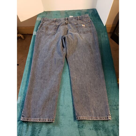 Carhartt Jeans Size 42x30 Mens Blue Stretch Pants Denim Casual Work Straight - Picture 10 of 12